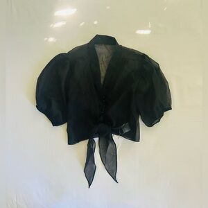 NWT Black Puff Sleeve Tied Front Top